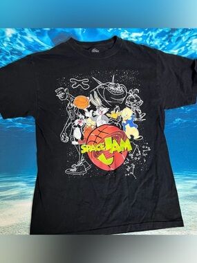 ☀️Space Jam Looney Tunes Graphic T-Shirt Mens Medium Black Bugs Bunny Daffy Duck